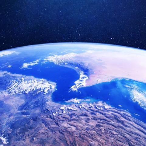 Earth viewed from space, the visual accompanying McKinsey Global Institute's Aftershocks energy-security report